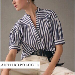 Blue and White Striped Shirt - L